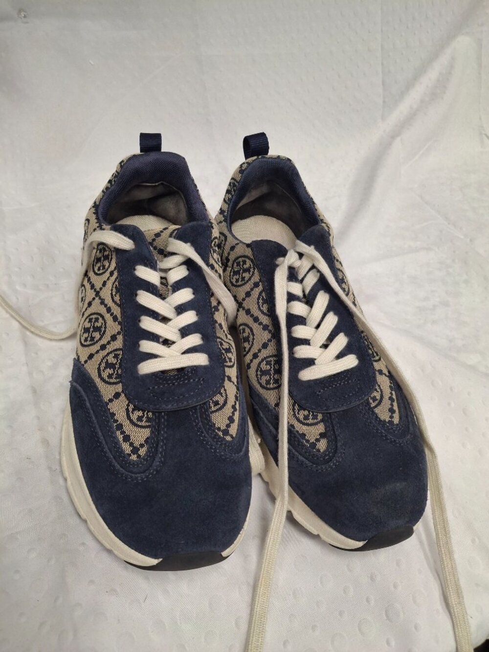 Tory Burch Navy and Creme Low Top Sneakers - Size 10